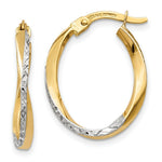 Load image into Gallery viewer, 14K Yellow Gold and Rhodium Textured and Polished Oval Hoop Earrings 17mm length
