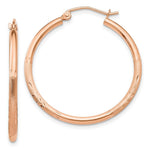 Load image into Gallery viewer, 14K Rose Gold Light Weight Satin Diamond Cut Hoop Earrings 30mm length