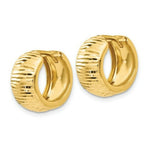 Load image into Gallery viewer, 14K Yellow Gold Textured and Polished Hinged Hoop Earrings 16mm length