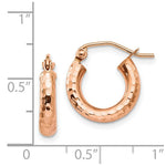Load image into Gallery viewer, 14K Rose Gold Polished Light Weight Small Diamond-cut Tube Hoop Earrings 14mm length