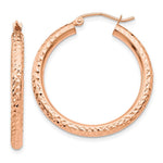 Load image into Gallery viewer, 14K Rose Gold Diamond-cut 3mm Round Hoop Earrings 30mm length