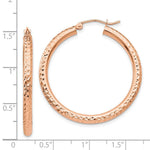 Load image into Gallery viewer, 14K Rose Gold Diamond-cut 3mm Round Hoop Earrings 35mm length