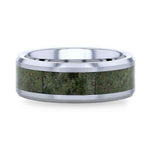 Load image into Gallery viewer, Mens Tungsten Carbide Beveled Edges Green Copper Conglomerate Inlay Wedding Ring - 8mm Wide - Style name: LIBERTY
