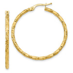 Load image into Gallery viewer, 14K Yellow Gold Polished and Textured Hoop Earrings 35mm length