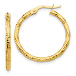 Load image into Gallery viewer, 14K Yellow Gold Polished and Textured Hoop Earrings 25mm length