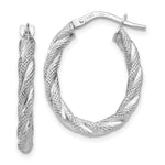 Load image into Gallery viewer, 14K White Gold Twisted Textured Oval Hoop Earrings 3mm width