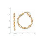 Load image into Gallery viewer, 14K Yellow Gold with White & Rose Rhodium Textured Twisted Hoop Earrings 33mm length