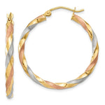 Load image into Gallery viewer, 14K White & Rose Rhodium Satin Twisted Hoop Earrings 3mm width
