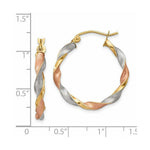 Load image into Gallery viewer, 14K Tri-Color Gold Satin Twisted Hoop Earrings 4mm width