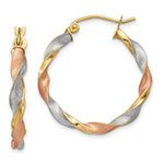 Load image into Gallery viewer, 14K Tri-Color Gold Satin Twisted Hoop Earrings 4mm width