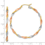 Load image into Gallery viewer, 14K Tri-Color Gold Satin Twisted Hoop Earrings 3mm width