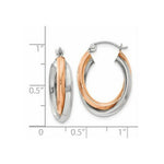 Load image into Gallery viewer, 14K Rose Gold and White Gold Polished Oval Tube Hoop Earrings 3mm width