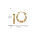 Load image into Gallery viewer, 14K Yellow Gold & White & Rose Rhodium Polished & Textured Hoop Earrings 2mm width