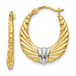 Load image into Gallery viewer, 14K Yellow Gold & Rhodium Polished and Textured Hoop Earrings 2mm width