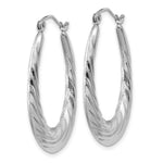 Load image into Gallery viewer, 14K White Gold Polished and Textured Oval Hoop Earrings 4mm width