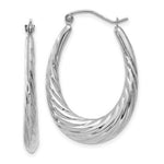 Load image into Gallery viewer, 14K White Gold Polished and Textured Oval Hoop Earrings 4mm width