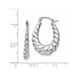 Load image into Gallery viewer, 14K White Gold Polished and Textured Oval Hoop Earrings 2mm width