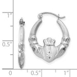 Load image into Gallery viewer, 14K White Gold Satin and Diamond-cut Claddagh Hoop Earrings 2mm width