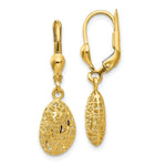 Load image into Gallery viewer, 14K Yellow Gold Textured/Polished Satin Puff Diamond-cut Dangle Leverback Earrings