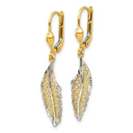 Load image into Gallery viewer, 14K Yellow Gold and Rhodium Polished and Textured Leaf Leverback Earrings