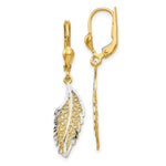 Load image into Gallery viewer, 14K Yellow Gold and Rhodium Polished and Textured Leaf Leverback Earrings