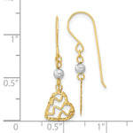 Load image into Gallery viewer, 14k Two-tone Gold Polished Satin and Diamond-cut Heart Dangle Shepherd Hook Earrings
