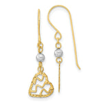 Load image into Gallery viewer, 14k Two-tone Gold Polished Satin and Diamond-cut Heart Dangle Shepherd Hook Earrings