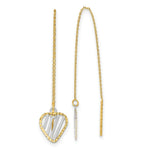 Load image into Gallery viewer, 14k Two-tone Gold Polished Satin and Diamond-cut Heart Threader Earrings