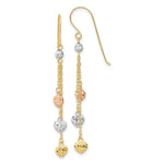Load image into Gallery viewer, 14k Tri-color Gold Diamond-cut Triple Heart Dangle Shepherd Hook Earrings