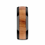 Load image into Gallery viewer, Mens Womens ODYSSEY Black Ceramic Wedding Band With Domed Polished Finish And Carpathian Elm Wood Inlay - 8mm