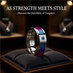 Load image into Gallery viewer, Mens Tungsten Carbide Blue/Purple Color Changing Inlay Alexandrite Setting Wedding Ring - Beveled Comfort Fit - 8mm Wide - Style name: CERULEAN
