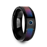 Load image into Gallery viewer, Mens Black Ceramic Blue & Purple Color Changing Inlay Alexandrite Setting Wedding Ring - Polished Comfort Fit - 8mm Wide - Style name: KLEIN