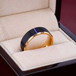 Load image into Gallery viewer, Mens Tungsten Rose Gold Plated Brushed Black Center Wedding Ring - Polished Beveled Comfort Fit - 6mm 8mm Wide - Style name: HAYDEN