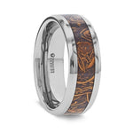 Load image into Gallery viewer, Mens Tungsten Carbide Sanskrit Stone Inlay Wedding Ring - Polished Beveled Edges Comfort Fit - 8mm Wide - Style name: ABBA