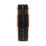 Load image into Gallery viewer, Mens Black Titanium Rose Gold Plated Inside Black Sapphire Settings all around Wedding Ring - Flat Brushed Comfort Fit - 8mm Wide - Style name: ASTRO