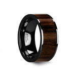 Load image into Gallery viewer, Mens Black Ceramic Black Walnut Wood Inlay Wedding Ring - Polished Finish Comfort Fit - 6mm 7mm 8mm 10mm Wide - Style name: KENDO