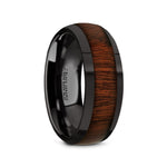 Load image into Gallery viewer, Mens Black Ceramic Rose Wood Inlay Domed Wedding Ring - Polished Finish Comfort Fit - 8mm Wide - Style name: ROSAE