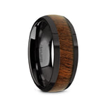 Load image into Gallery viewer, Mens Black Ceramic Black Walnut Inlay Domed Wedding Ring - Polished Comfort Fit - 8mm Wide - Style name: WALLACE
