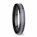 Load image into Gallery viewer, Mens Black Ceramic Purple Carbon Fiber Inlay Wedding Ring - Beveled Comfort Fit - 4mm 6mm Wide - Style name: LILAC