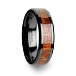 Load image into Gallery viewer, Mens Black Ceramic Exotic Mahogany Hard Wood Inlay Wedding Ring - Polished Beveled Comfort Fit - 4mm 6mm 8mm 10mm Wide - Style name: GABON