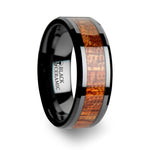 Load image into Gallery viewer, Mens Black Ceramic Exotic Mahogany Hard Wood Inlay Wedding Ring - Polished Beveled Comfort Fit - 4mm 6mm 8mm 10mm Wide - Style name: GABON