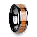 Load image into Gallery viewer, Mens Black Ceramic Teak Wood Inlay Wedding Ring - Polished Beveled Comfort Fit - 6mm 8mm 10mm Wide - Style name: SAGON