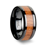 Load image into Gallery viewer, Mens Black Ceramic African Sapele Wood Inlay Wedding Ring - Polished Beveled Comfort Fit - 6mm 8mm 10mm Wide - Style name: BENIN