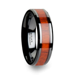 Load image into Gallery viewer, Mens Black Ceramic Padauk Real Wood Inlay Wedding Ring - Polished Beveled Comfort Fit - 6mm 8mm 10mm Wide - Style name: BOSULU
