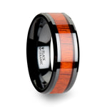 Load image into Gallery viewer, Mens Black Ceramic Padauk Real Wood Inlay Wedding Ring - Polished Beveled Comfort Fit - 6mm 8mm 10mm Wide - Style name: BOSULU