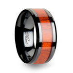 Load image into Gallery viewer, Mens Black Ceramic Padauk Real Wood Inlay Wedding Ring - Polished Beveled Comfort Fit - 6mm 8mm 10mm Wide - Style name: BOSULU