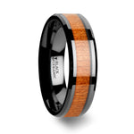 Load image into Gallery viewer, Mens Black Ceramic Black Cherry Wood Inlay Wedding Ring - Polished Beveled Comfort Fit - 6mm 8mm 10mm Wide - Style name: IOWA