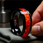Load image into Gallery viewer, Men's Ceramic Red Opal Inlay Wedding Ring - Beveled Comfort Fit - 4mm 6mm 8mm Wide - Style name: NOVA