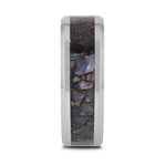 Load image into Gallery viewer, Mens Tungsten Blue Dinosaur Bone Inlaid Wedding Ring - Beveled Edged Comfort Fit - 4mm 8mm Wide - Style name: DEVONIAN