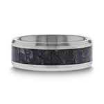 Load image into Gallery viewer, Mens Tungsten Blue Dinosaur Bone Inlaid Wedding Ring - Beveled Edged Comfort Fit - 4mm 8mm Wide - Style name: DEVONIAN